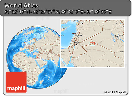 Shaded Relief Location Map of the Area around 32° 8' 5" N, 39° 10' 29" E
