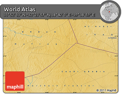 Physical Map of the Area around 32° 8' 5" N, 39° 10' 29" E