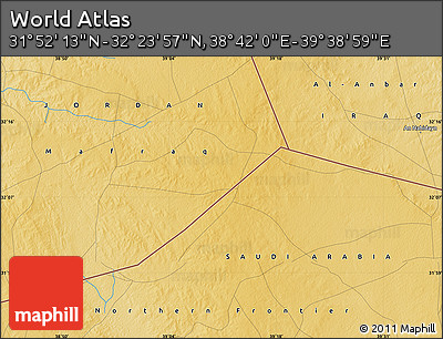 Physical Map of the Area around 32° 8' 5" N, 39° 10' 29" E