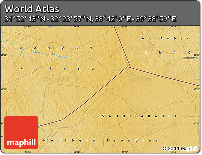 Physical Map of the Area around 32° 8' 5" N, 39° 10' 29" E