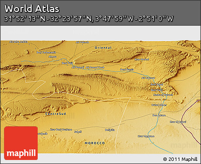 Physical 3D Map of the Area around 32° 8' 5" N, 3° 19' 30" W