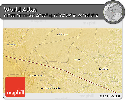 Physical 3D Map of the Area around 32° 8' 5" N, 40° 1' 29" E