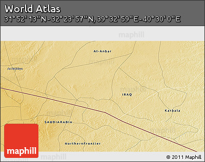 Physical 3D Map of the Area around 32° 8' 5" N, 40° 1' 29" E