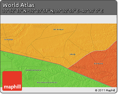 Political 3D Map of the Area around 32° 8' 5" N, 40° 1' 29" E