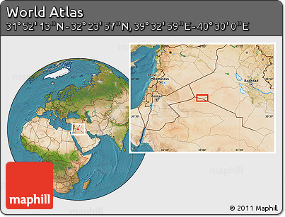 Satellite Location Map of the Area around 32° 8' 5" N, 40° 1' 29" E