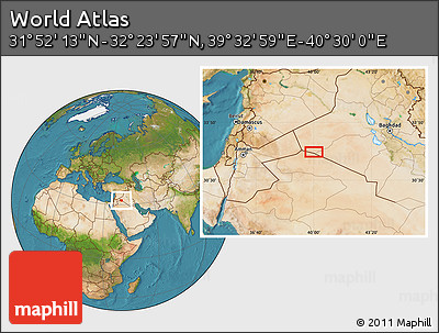 Satellite Location Map of the Area around 32° 8' 5" N, 40° 1' 29" E