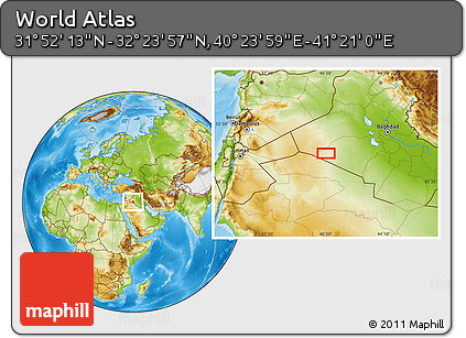Physical Location Map of the Area around 32° 8' 5" N, 40° 52' 30" E