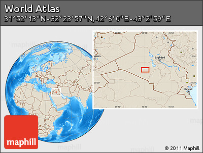 Shaded Relief Location Map of the Area around 32° 8' 5" N, 42° 34' 30" E