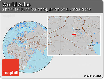 Gray Location Map of the Area around 32° 8' 5" N, 43° 25' 29" E