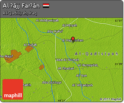 Physical Map of Al Ḩājj Farḩān