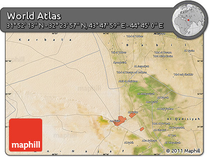 Satellite Map of the Area around 32° 8' 5" N, 44° 16' 29" E