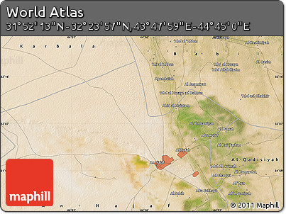 Satellite Map of the Area around 32° 8' 5" N, 44° 16' 29" E