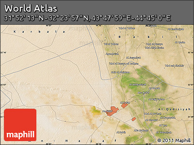 Satellite Map of the Area around 32° 8' 5" N, 44° 16' 29" E