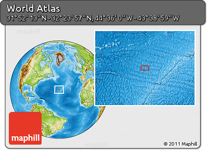 Physical Location Map of the Area around 32° 8' 5" N, 44° 7' 30" W