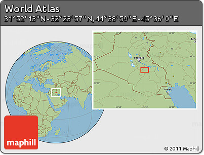 Savanna Style Location Map of the Area around 32° 8' 5" N, 45° 7' 30" E