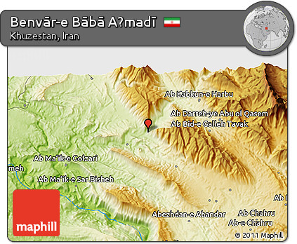 Physical 3D Map of Benvār-e Bābā Aḩmadī