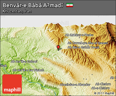 Physical 3D Map of Benvār-e Bābā Aḩmadī