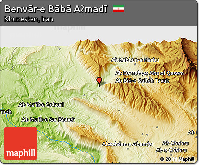 Physical 3D Map of Benvār-e Bābā Aḩmadī