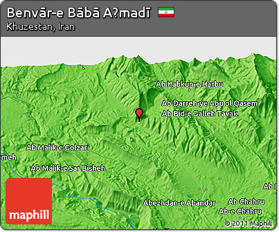 Political 3D Map of Benvār-e Bābā Aḩmadī