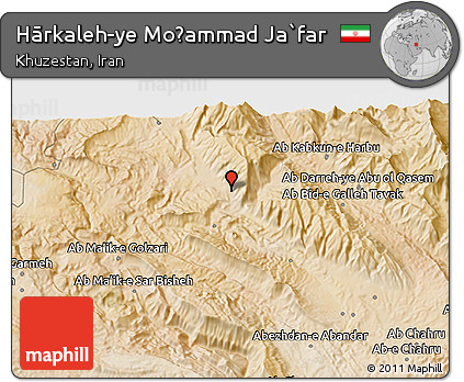 Satellite 3D Map of Hārkaleh-ye Moḩammad Ja`far