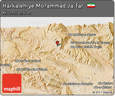 Satellite 3D Map of Hārkaleh-ye Moḩammad Ja`far