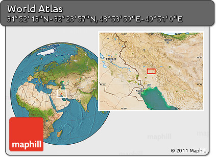 Satellite Location Map of the Area around 32° 8' 5" N, 49° 22' 30" E