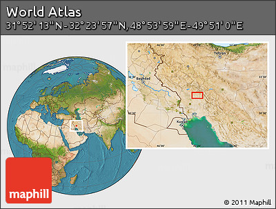 Satellite Location Map of the Area around 32° 8' 5" N, 49° 22' 30" E