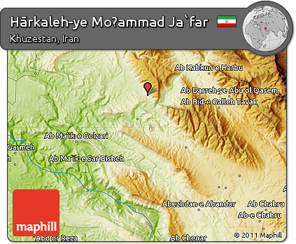 Physical Map of Hārkaleh-ye Moḩammad Ja`far