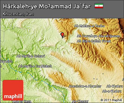 Physical Map of Hārkaleh-ye Moḩammad Ja`far