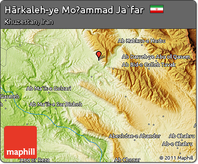 Physical Map of Hārkaleh-ye Moḩammad Ja`far