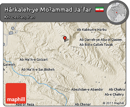 Shaded Relief Map of Hārkaleh-ye Moḩammad Ja`far