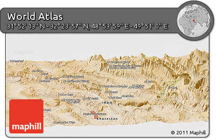 Satellite Panoramic Map of the Area around 32° 8' 5" N, 49° 22' 30" E