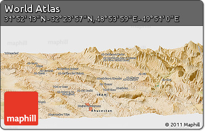 Satellite Panoramic Map of the Area around 32° 8' 5" N, 49° 22' 30" E