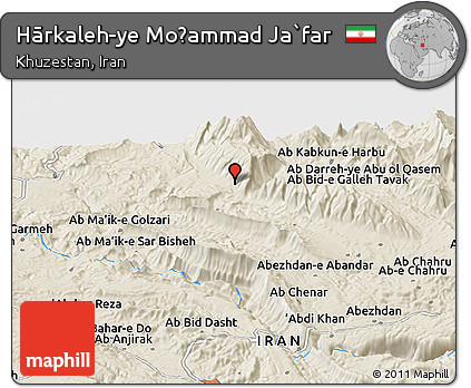 Shaded Relief Panoramic Map of Hārkaleh-ye Moḩammad Ja`far