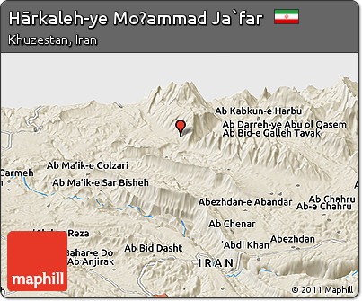 Shaded Relief Panoramic Map of Hārkaleh-ye Moḩammad Ja`far