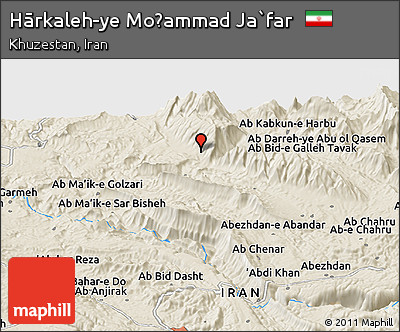 Shaded Relief Panoramic Map of Hārkaleh-ye Moḩammad Ja`far