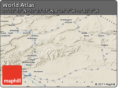 Shaded Relief Map of the Area around 32° 8' 5" N, 4° 10' 30" W