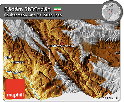 Physical 3D Map of Bādām Shīrīndān