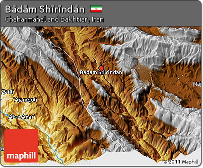 Physical 3D Map of Bādām Shīrīndān