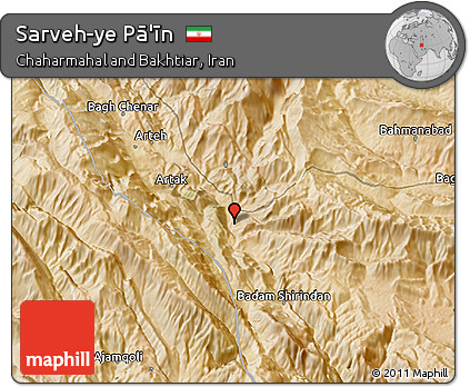 Satellite 3D Map of Sarveh-ye Pā'īn