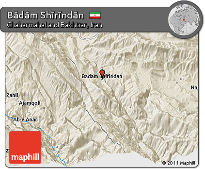 Shaded Relief 3D Map of Bādām Shīrīndān