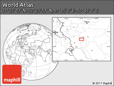 Blank Location Map of the Area around 32° 8' 5" N, 50° 13' 30" E