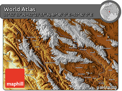 Physical Map of the Area around 32° 8' 5" N, 50° 13' 30" E