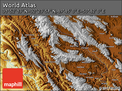 Physical Map of the Area around 32° 8' 5" N, 50° 13' 30" E