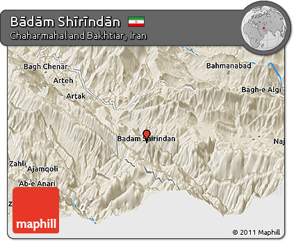 Shaded Relief Panoramic Map of Bādām Shīrīndān