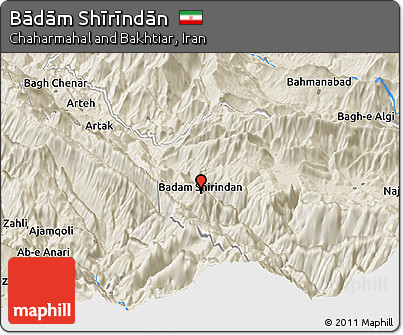 Shaded Relief Panoramic Map of Bādām Shīrīndān
