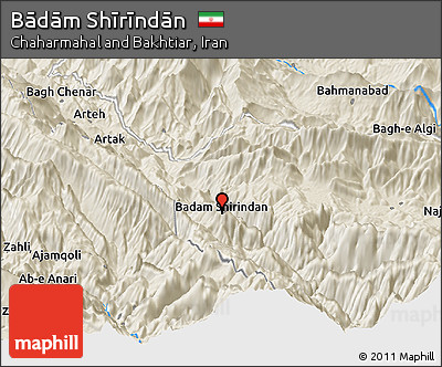 Shaded Relief Panoramic Map of Bādām Shīrīndān