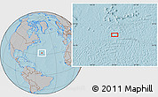 Gray Location Map of the area around 32° 8' 5" N, 50° 55' 29" W, hill shading