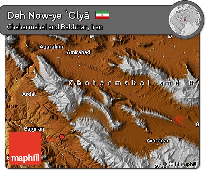 Physical Map of Deh Now-ye `Olyā