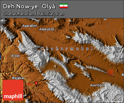 Physical Map of Deh Now-ye `Olyā